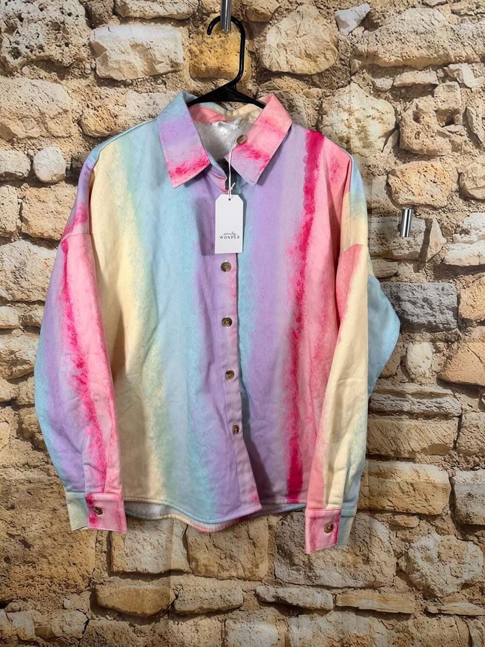 Emily Wonder Button-Up Shirt Size M Pastel Tie-Dye Long Sleeve